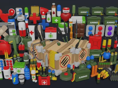 LowPoly Ammo and Health Items Low-poly 3D model