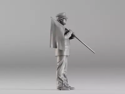 S00113 Train Station Master Holding a Flag 3dp 3D print model
