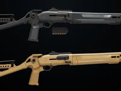 Long Shotgun 04 Black and Sandal Single Mat All PBR Unity UE Textures 3D model