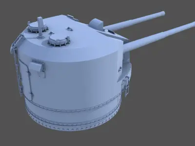 QF 5-25-inch Mk I DP Turret - 1-350 scale 3D print model