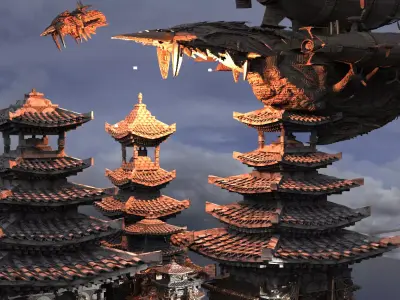 Empress Warlord Temples with Air ships 3 3D model