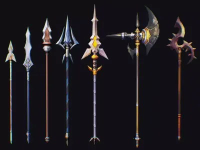 Spear Pike Lance Corbin War Scythe Halberd Glaive Hook Low-poly 3D model