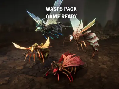 Wasps pack Low-poly 3D model