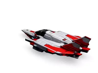 Scifi Fighter Jet Red Silver Low-poly 3D model