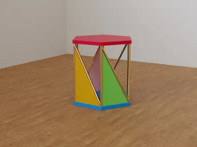 Modern Colorful Geometric Brass and MDF Side Table Free 3D model