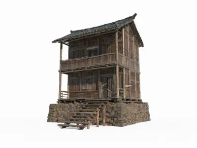 Two story residential houses in ancient Asian architecture 2 3D model