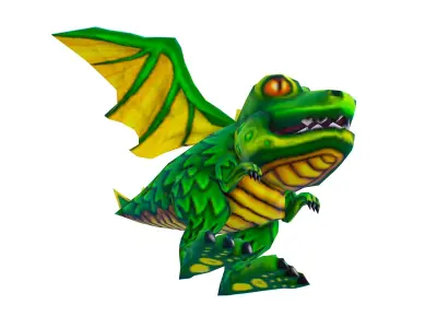 lowpoly 3d model cartoon green dragon Low-poly 3D model