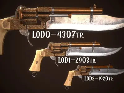 Gunblade Revolver Gilded Low-poly 3D model