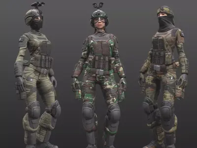 ARMY SUIT - Female Low-poly 3D model