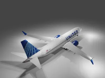 United airlines Boeing 737 max 8 3d model with cockpit Low-poly 3D model