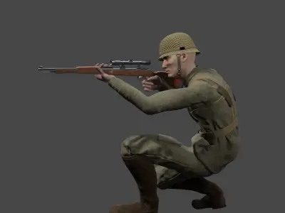 K98 Low-poly 3D model soldier with rifle Low-poly 3D model