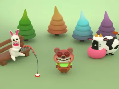 Animal village Buildings  Environment  Assets made in Blender 3D Low-poly 3D model