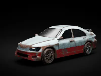Rusted Sports Racing Car fully rigged Free low-poly 3D model