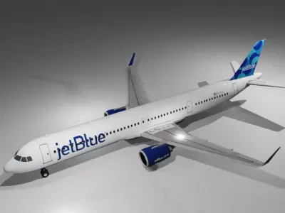 Jetblue airbus a321neo 3d model with cockpit  Low-poly 3D model
