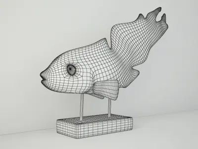 Hand-Carved Driftwood Fish On Stand 3D model