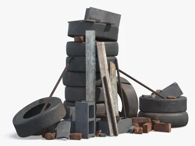 Urban Trash Pile With Tires And Bricks 3D model