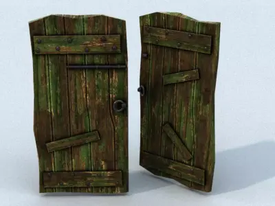 Old Wooden Green Door Low-poly 3D model