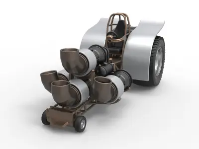 Pulling tractor with 4 jet engines V2 Scale 1 to 25 3D print model