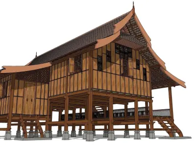 Traditional Rumah Terengganu Malay Heritage House 3D model