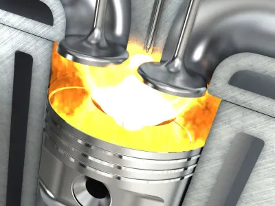 Engine cylinder with piston and valves animated 3D model