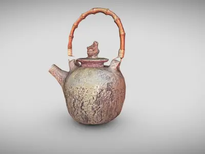Hand made tea pot with a bamboo handle Low-poly 3D model