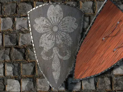 Medieval round shield with coat of arms 4 Low-poly 3D model