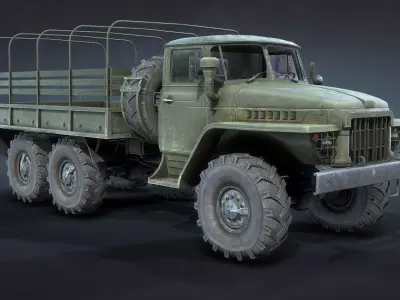 Ural-375 Flatbed Low-poly 3D model