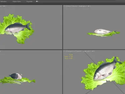 Cartoon fish and vegetable Low-poly 3D model
