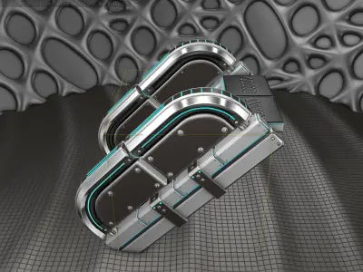 Sci-Fi Stairs - 31 - Silver Blue Neon Light Version Low-poly 3D model