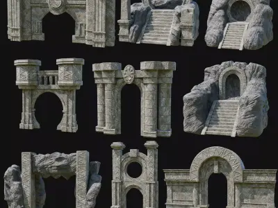 STONE PORTAL GATE STAIRS ROCK TELEPORT PLACE ORNAMENT COLLECTION Low-poly 3D model