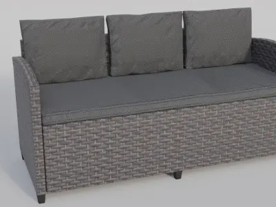 Garden furniture set sofa chair table pouffe Low-poly 3D model