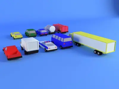 car 10 items Low-poly 3D model