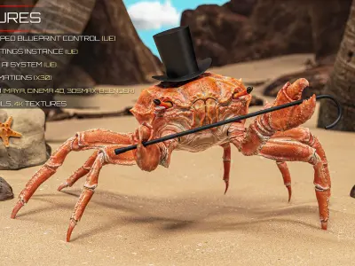Royal Crab - King Sebastian - Realistic Rigged Animated - 18 Low-poly 3D model