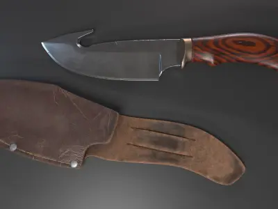 Survival Hunting Knife with Sheath Low-poly 3D model