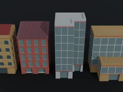 Cartoon city houses Polygonal Style Low-poly 3D model