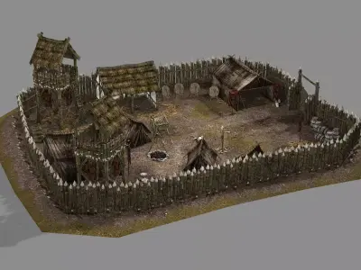 Medieval Top-Down Barbarian Camp Low Poly 3D Model Low-poly 3D model