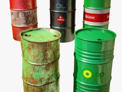 Oil Barrels Pack Low-poly 3D model