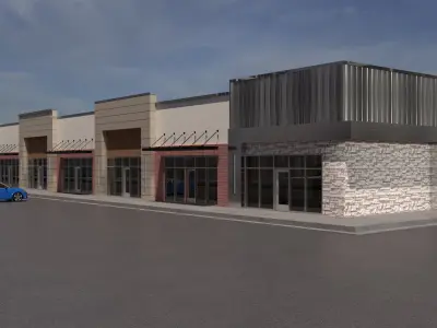 Modern Strip Mall Exterior  Concept Urban Commercial Scene 3D model