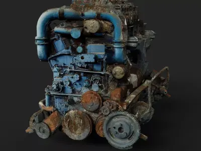 truck engine machinery rusty wreck PBR photogrammetry Low-poly 3D model