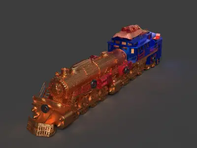Steam locomotive train Low-poly 3D model