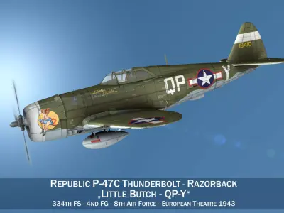 Republic P-47C Thunderbolt - Little Butch - QP-V 3D model