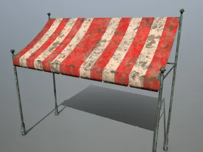 awning set striped tent Low-poly 3D model