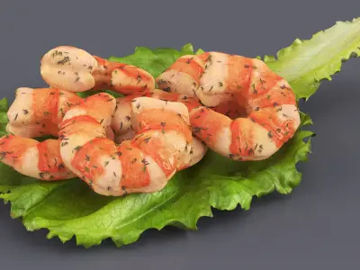 Shrimps with Dill on Lettuce Leaf 3D model