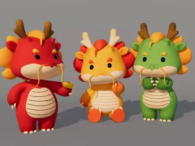 Rigged Cartoon Dragon Low-poly 3D model