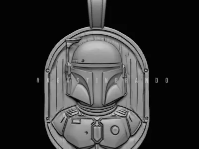 This 3D Boba Fett bas-relief pendant STL  3D print model
