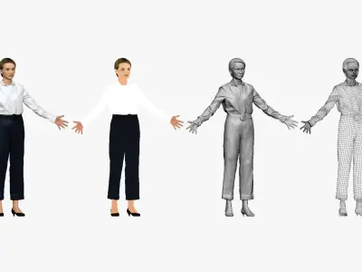 001292 woman in white tshirt blue pants hands in open pose lo... Low-poly 3D model