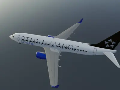 United Boeing 737-800 star alliance with cockpit  Low-poly 3D model