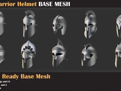 50 Warrior Helmet Base Mesh - VOL 01 - Game Ready Low-poly 3D model