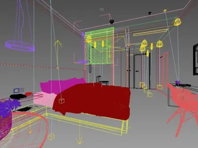 Modern Minimalist Style Hotel Room Design Low-poly 3D model