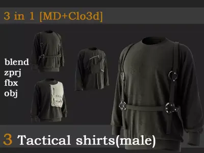 3 Tactical shirts for men 3D model